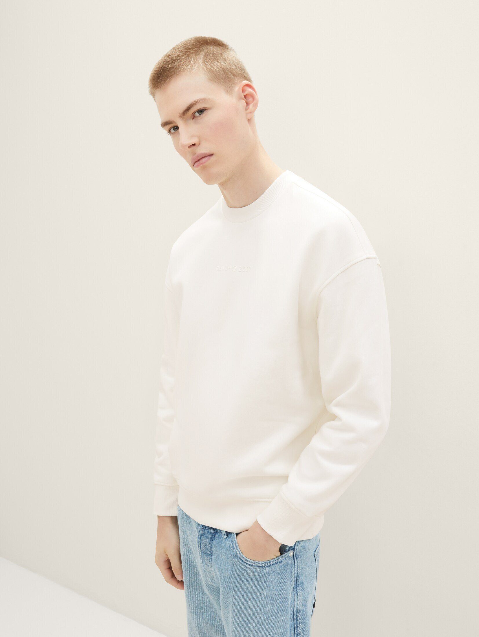 TOM TAILOR Denim Hoodie Relaxed White Wool Sweatshirt