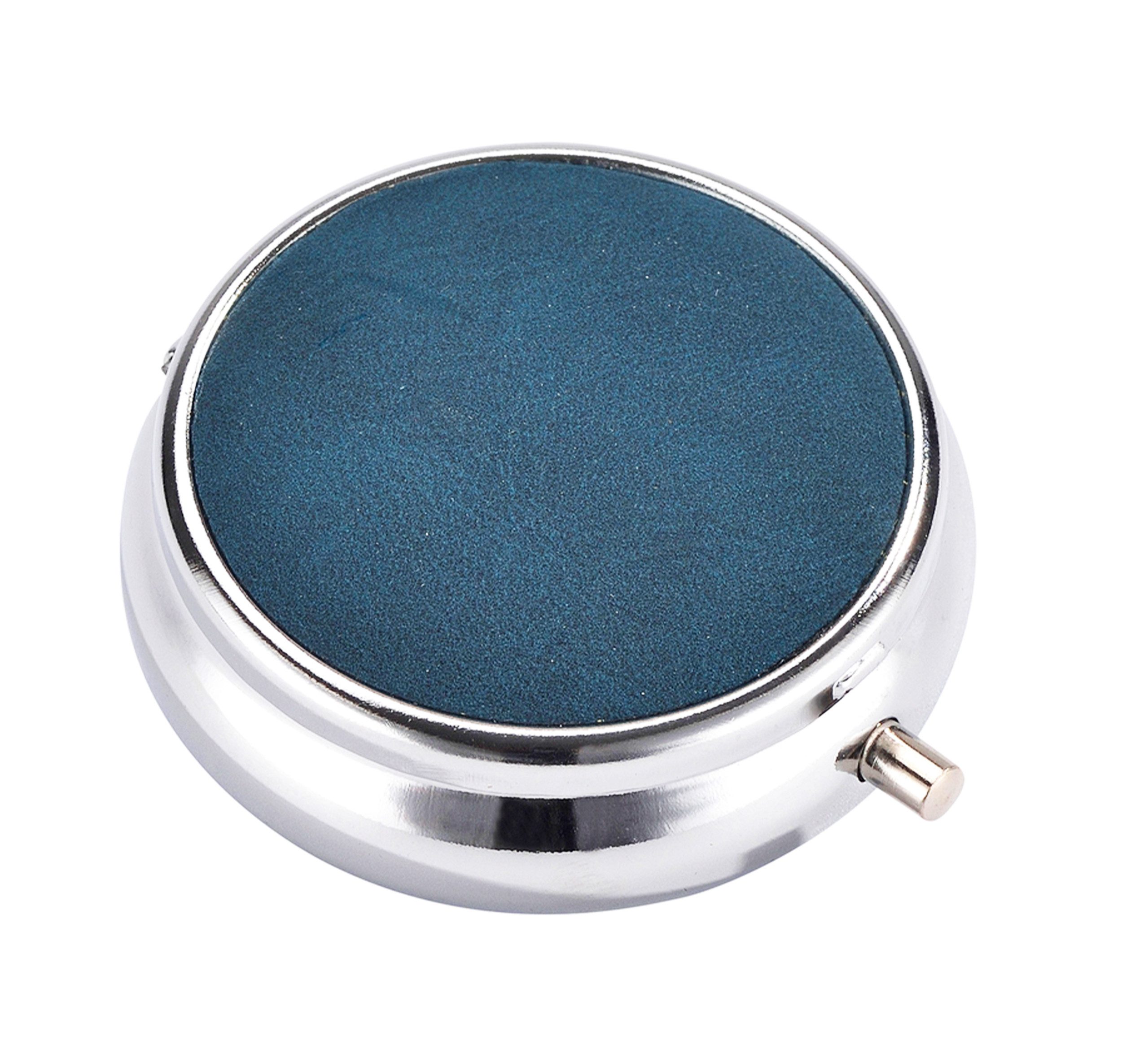 CHAMP Aschenbecher Taschen ASCHENBECHER "Leder" Ø5cm mit Deckel aus Metall 72 (Blau), rund mini mit Ablagefläche Taschenaschenbecher Reise Reiseaschenbecher