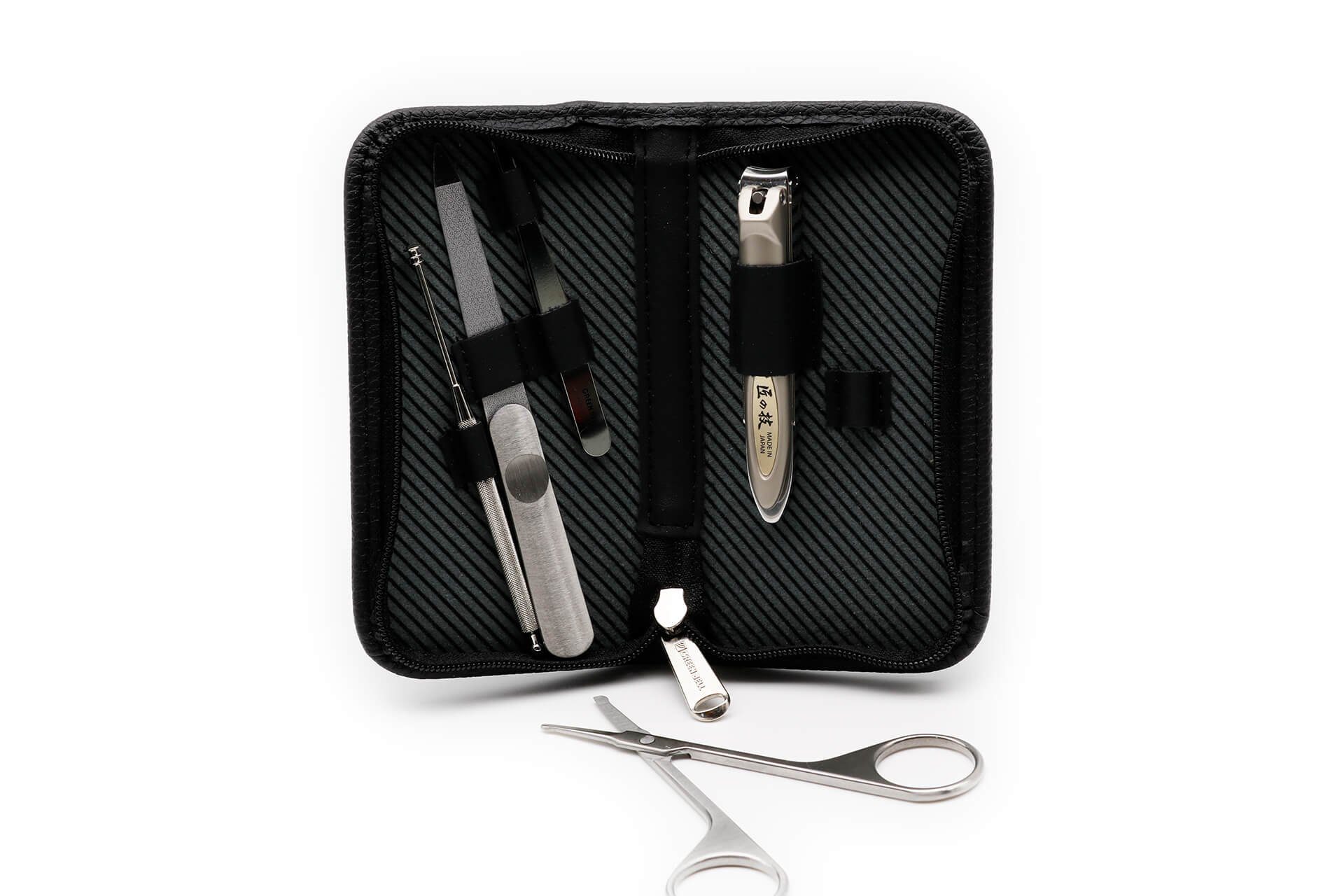 Seki EDGE Maniküre-Pediküre-Set G-3106, Made in Japan, 66mm, 5-teiliges Craftsman-Nagelpflegeset mit Leder-Etui und Edelstahl