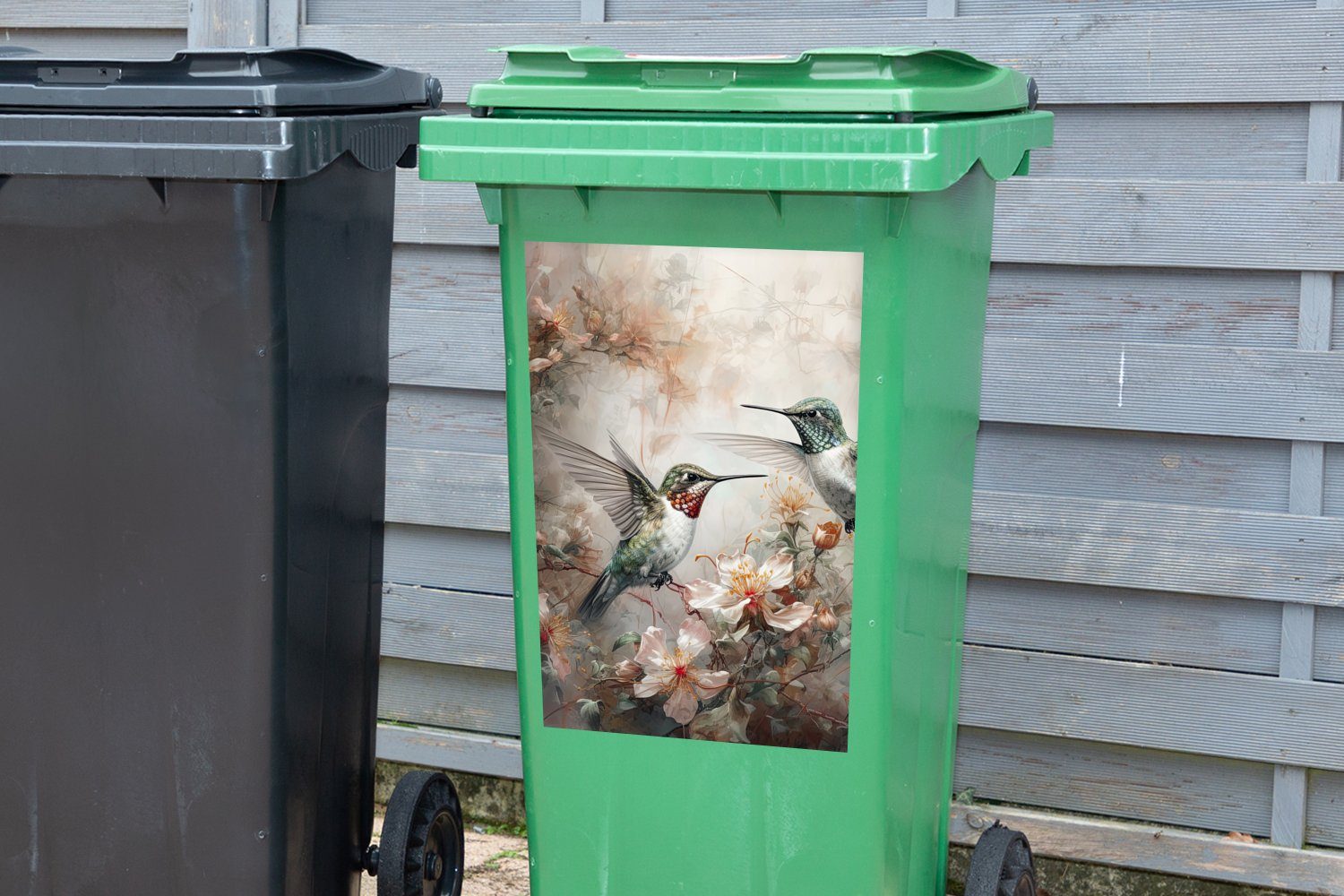 MuchoWow Wandsticker Kolibri Vögel Mülltonne, Abfalbehälter - Mülleimer-aufkleber, (1 - Blumen Container, Sticker, St), - Pflanzen
