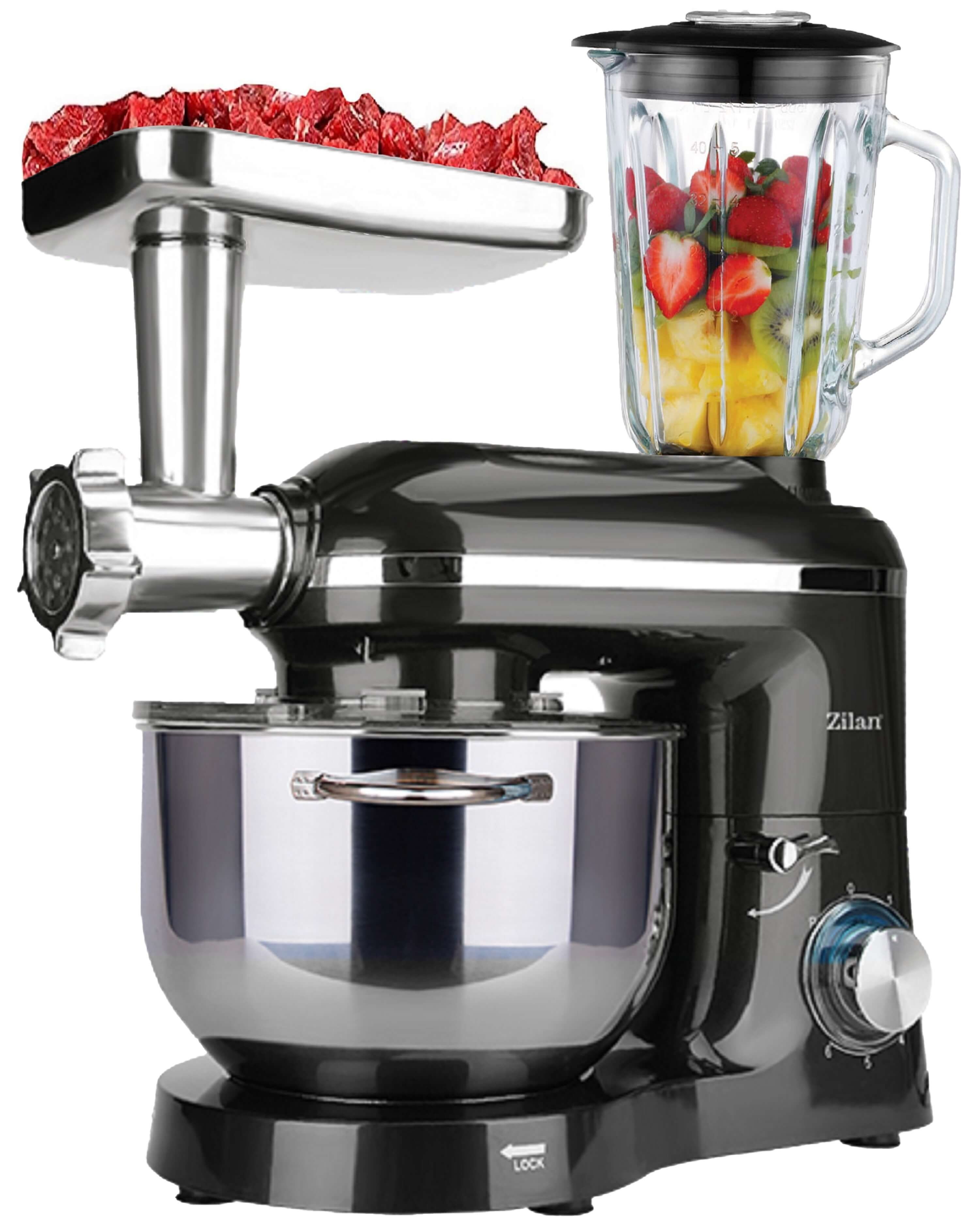 Zilan Küchenmaschine, 1400 W, 5,5 l Schüssel, 3 in 1 (Küchenmaschine+Standmixer+Fleischwolf)