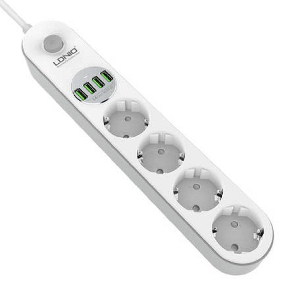 LDNIO mit 4 AC-Steckdosen, 4x USB, SE4432, 2m (weiß) Steckdosenleiste (Kabellänge 2 m)