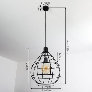 hofstein Hängeleuchte »Malfa« Retro Pendellampe aus Metall in schwarz und Gitterschirm, ohne Leuchtmittel, Deckenlampe, Ø36cm, 1xE27, Höhe 122cm (verstellbar)