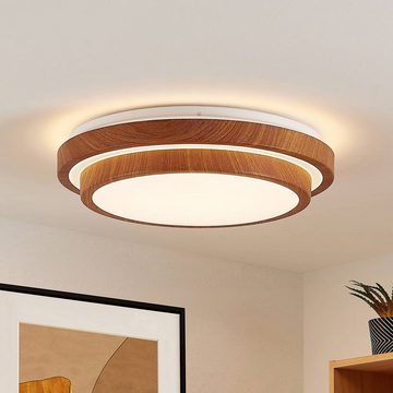 Lindby LED Deckenleuchte Vaako, LED-Leuchtmittel fest verbaut, warmweiß, Modern, Eisen, Aluminium, Kunststoff, holz hell, weiß, 1 flammig