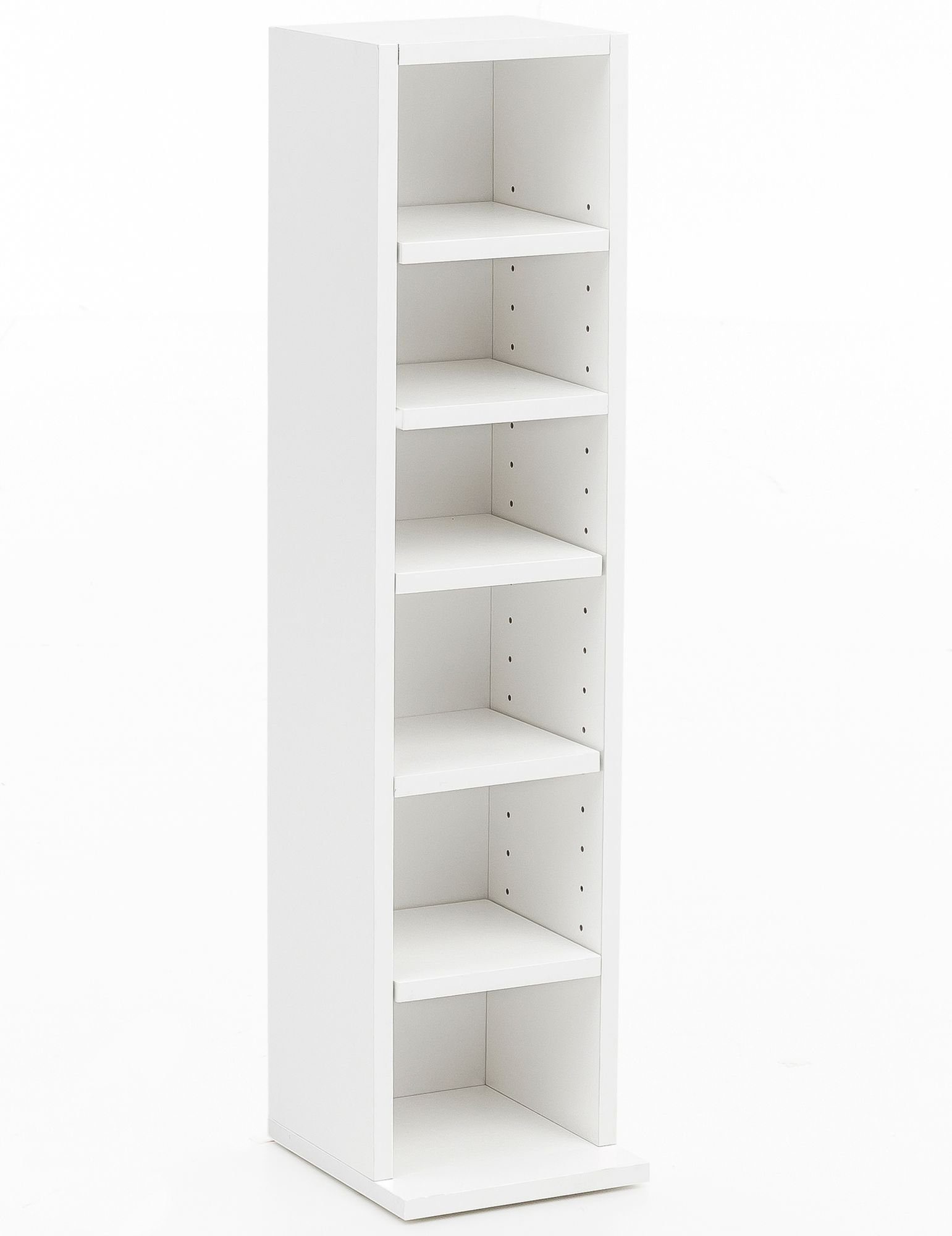 Wohnling Bücherregal WL5.336, Weiß 21x91x25,5 cm, CD-Regal mit 6 Fächern Modern, Standregal Freistehend, Schmales Nischenregal