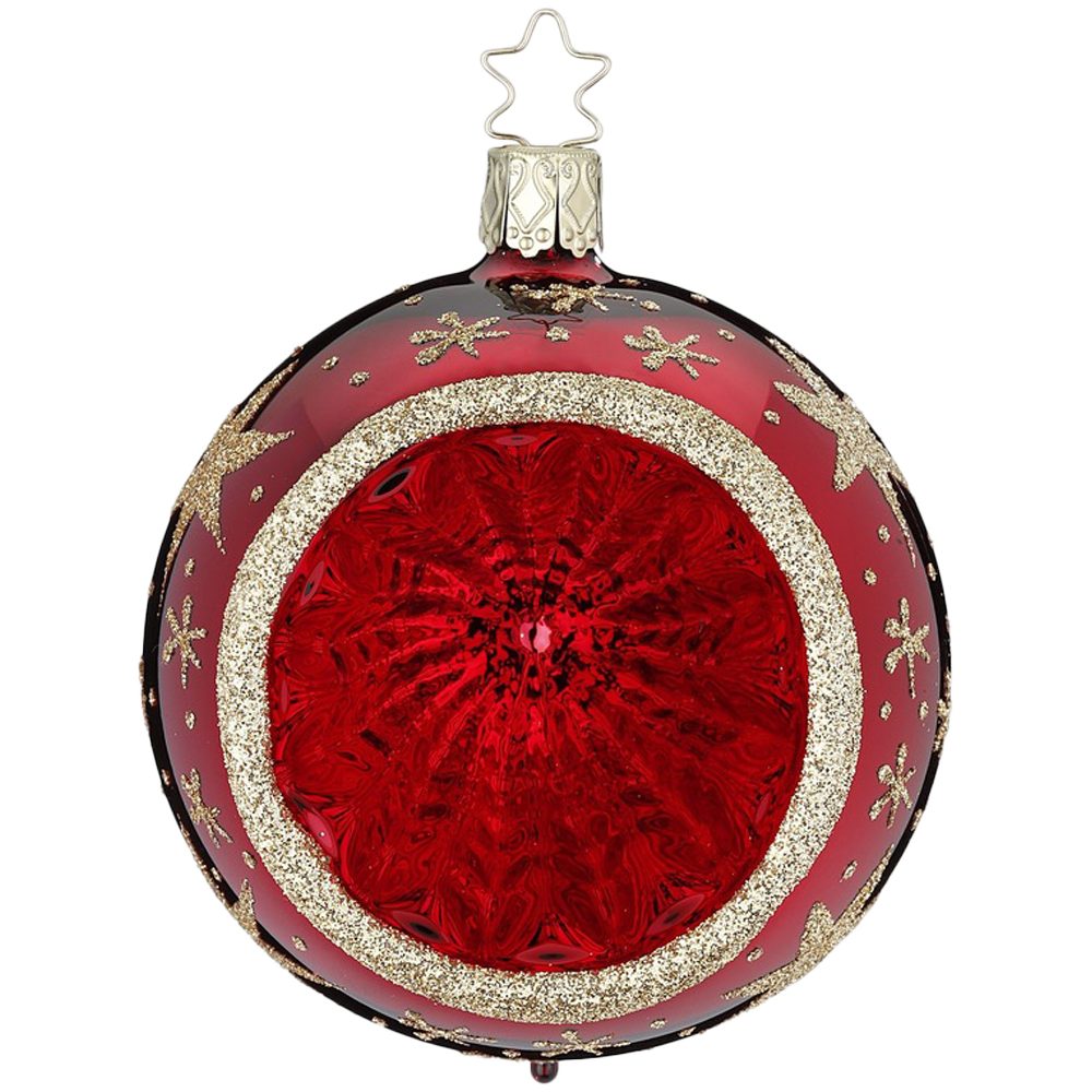INGE-GLAS® Weihnachtsbaumkugel Reflexkugel Sternenhimmel ochsenblut Ø8cm (1 St), mundgeblasen, handbemalt