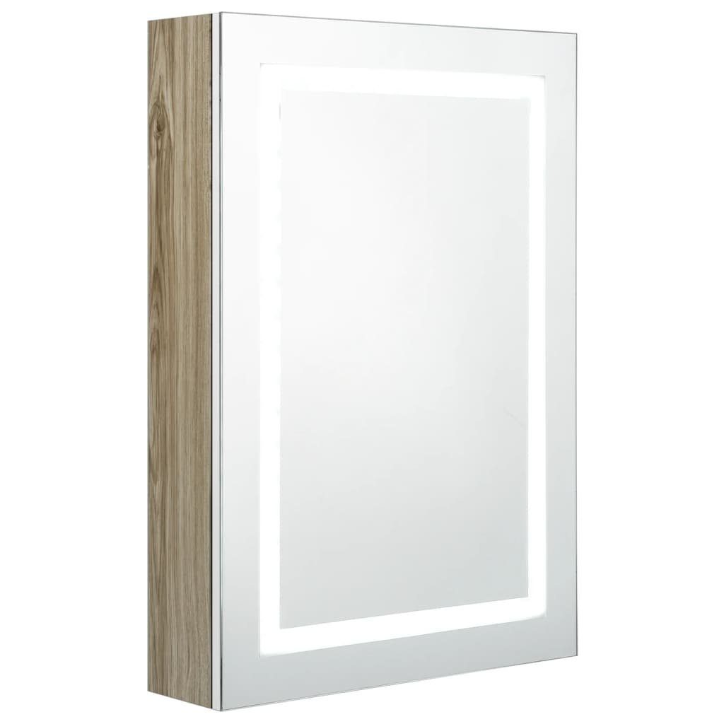 und Eichen-Optik Eichefarben Bad vidaXL (1-St) LED-Spiegelschrank Weiß und fürs cm 50x13x70 Weiß Badezimmerspiegelschrank