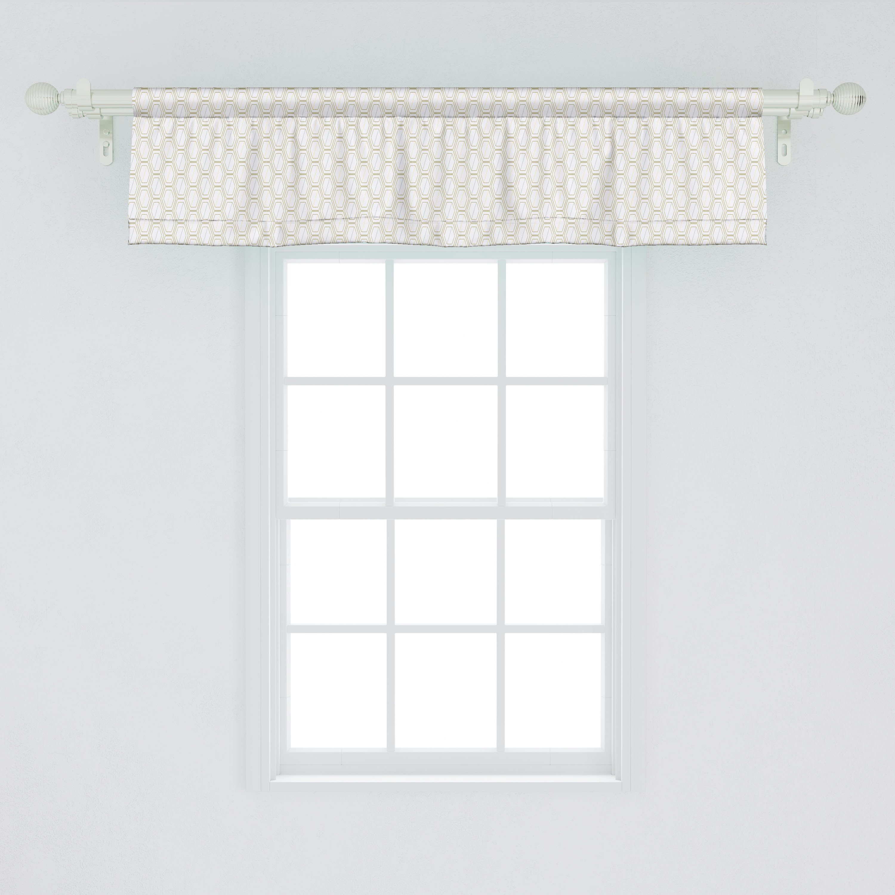 Scheibengardine Vorhang Volant für Küche Erdige Microfaser, Dekor Abakuhaus, Farbtöne in Schlafzimmer Geometrisch Hexagone Stangentasche, mit