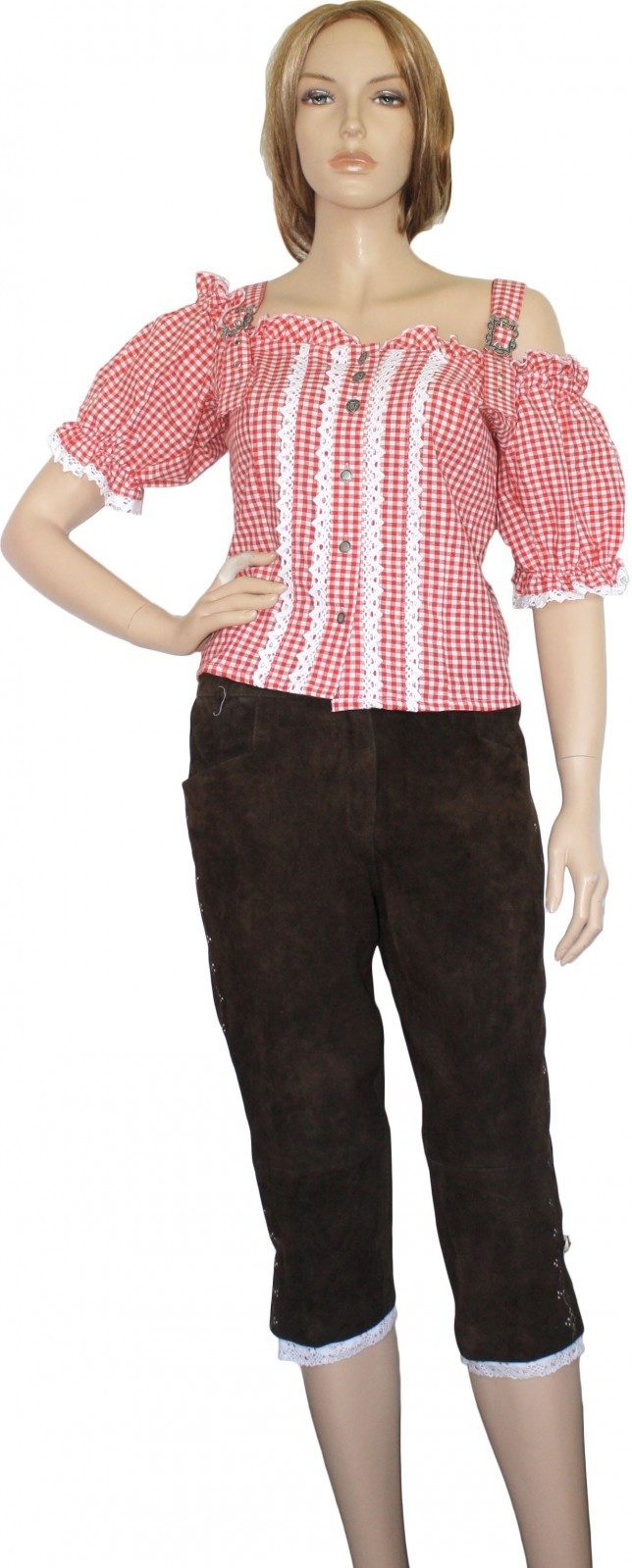German Wear Carmenbluse OB2-rot Trachtenbluse Carmenbluse Trachtenlederhosen-bluse ROT kariert
