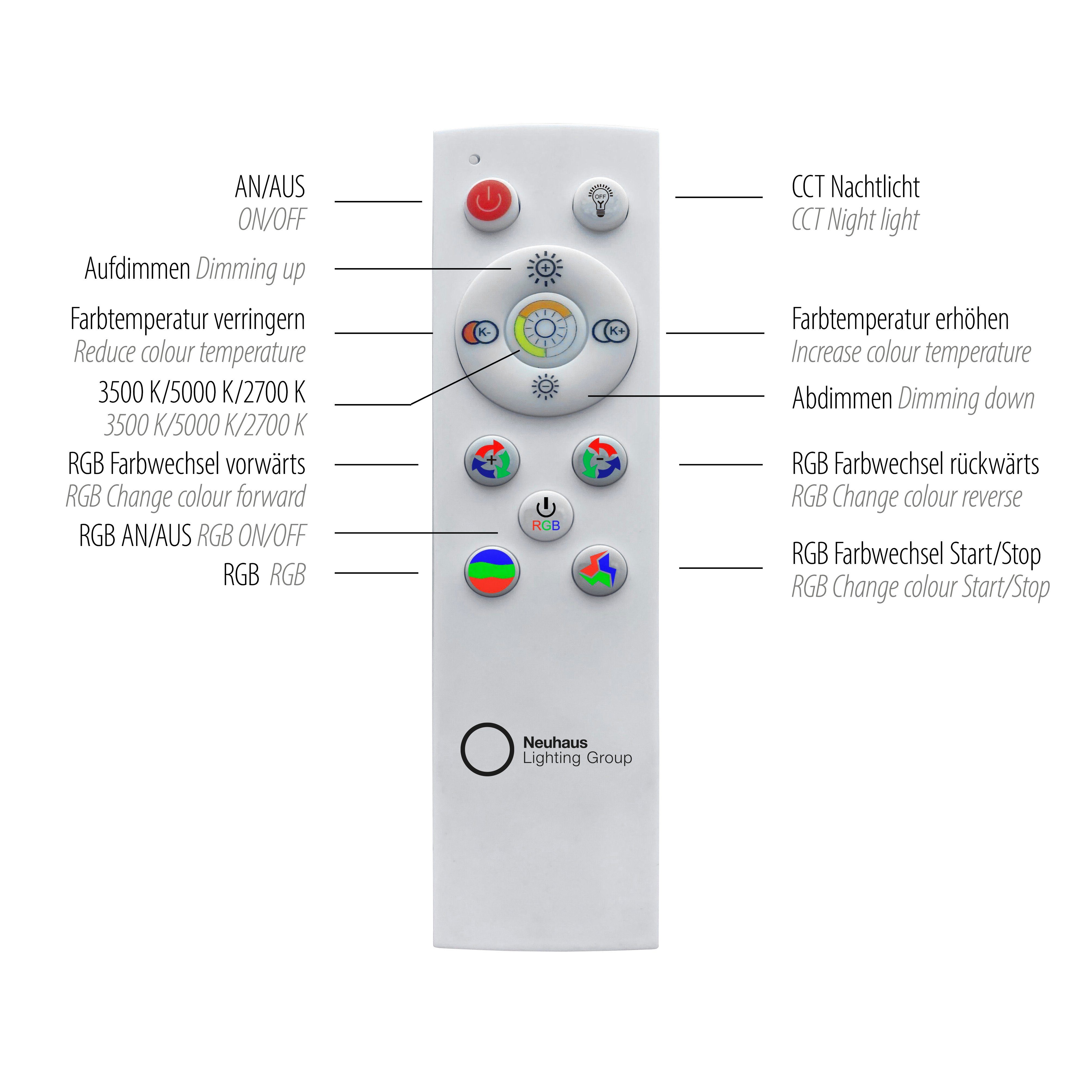 LED, CCT Leuchten kaltweiß, - LED Fernbedienung, Fernbedienung RGB-Rainbow, - warmweiß fest über über Deckenleuchte GALACTICA, integriert, dimmbar Direkt