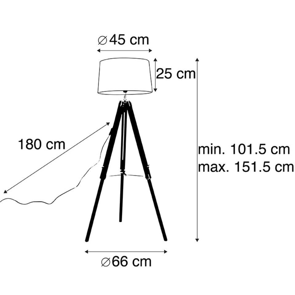 Qazqa Stehlampe Tripod, ohne Leuchtmittel, Warmweiß, QAZQA Stehlampe, e27, Weiß, Holz, Industrie