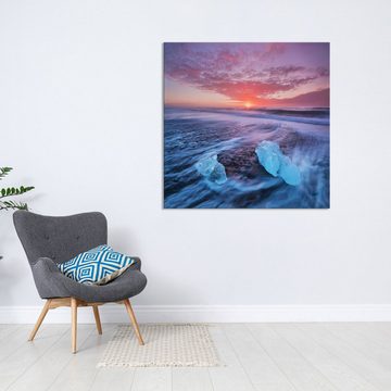WallSpirit Leinwandbild "Diamond Beach - Island" - moderner Kunstdruck - XXL Wandbild, Leinwandbild geeignet für alle Wohnbereiche