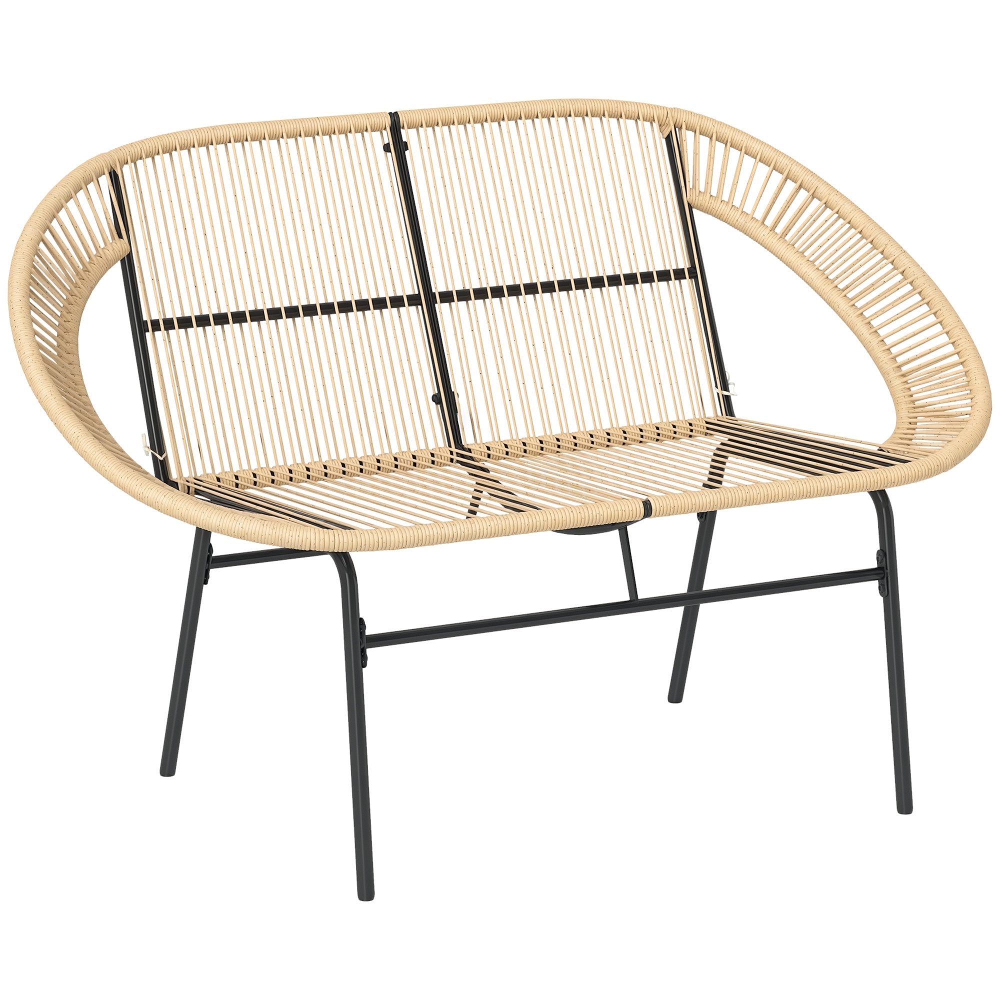 Outsunny Gartenbank 2-Sitzer, aus Polyrattan, im Rattanflecht-Design, UV-Beständig (Gartenstuhl, 1-St., wetterfest Sitzbank), 260kg belastbar, für Balkon Terrasse, Garten 126x72x83cm, Khaki