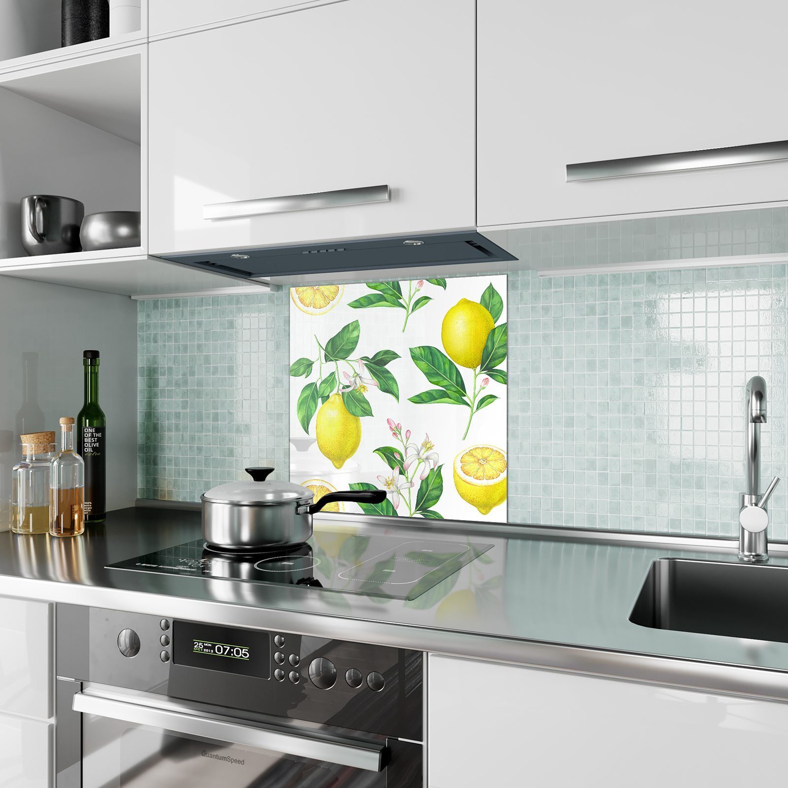 Motiv Primedeco Spritzschutz Küchenrückwand mit Zitronenmuster Glas Küchenrückwand