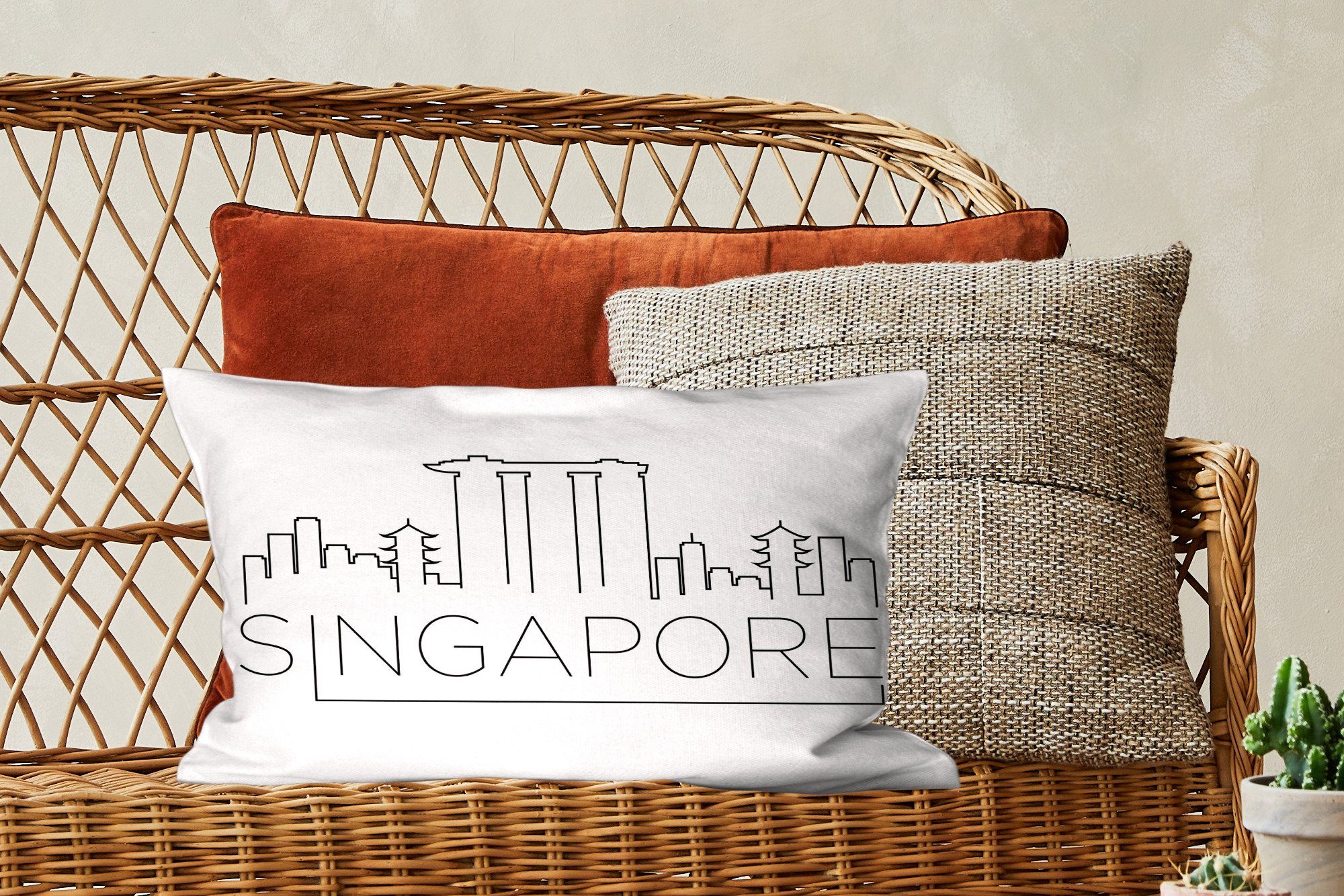 Schlafzimmer weißem Skyline mit auf Zierkissen, "Singapur" Wohzimmer Dekokissen Dekoration, Füllung, Dekokissen Hintergrund, MuchoWow