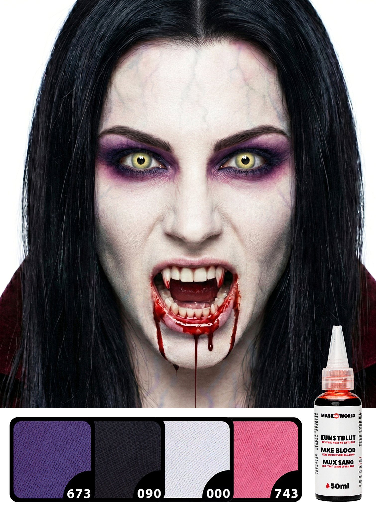 Maskworld Theaterschminke Make-up Set Bloody Vampire, Blasser Blutsauger und Vampir schminken auf Wasserbasis