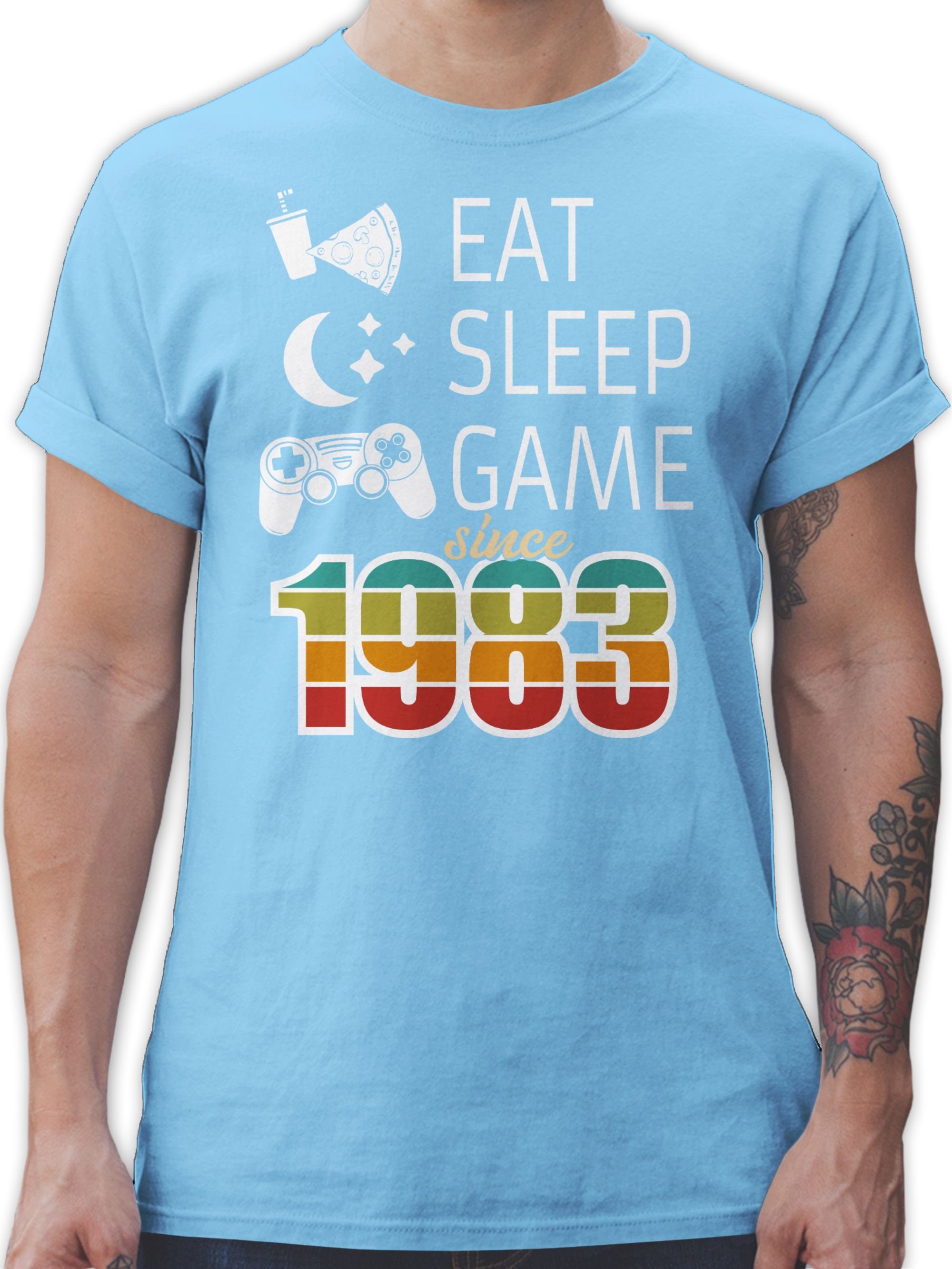Shirtracer T-Shirt Eat sleep Game since 1983 bunt 40. Geburtstag 03 Hellblau