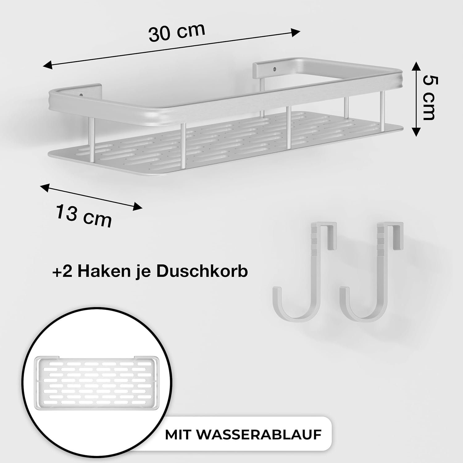 LIEBHEIM Duschablage Duschkorb - Industrie Klebeband - Bohren 1-tlg. ohne Badregal Silber Aluminium