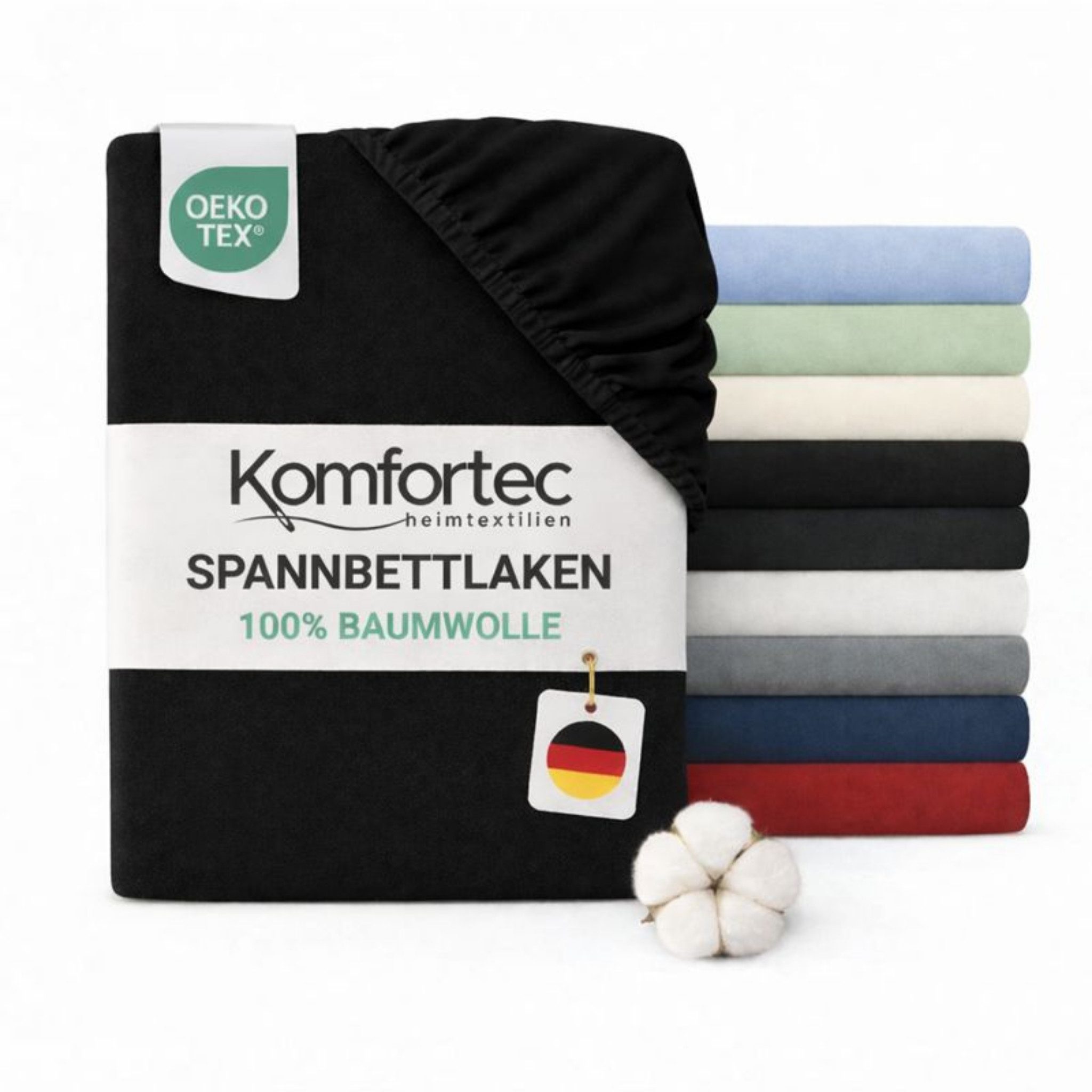 Komfortec Spannbettlaken Jersey Spannbettuch, 90x200, 140x200, 160x200, 180x200 oder 200x200 cm, 100% Baumwolle (135 g/m), Gummizug: Rundum, (1 Stück), OEKO-TEX® Standard 100 Zertifisiert, für Matratzen bis 25 cm Höhe