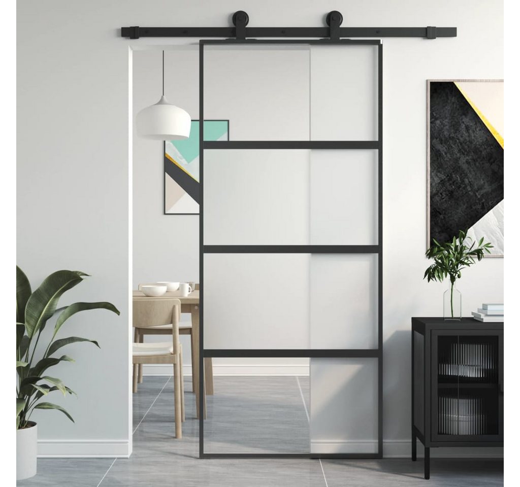 Thumbnail - vidaXL Zimmertür Schiebetür Zimmertür Glas Schwarz 90x205 cm Hartglas und Aluminium