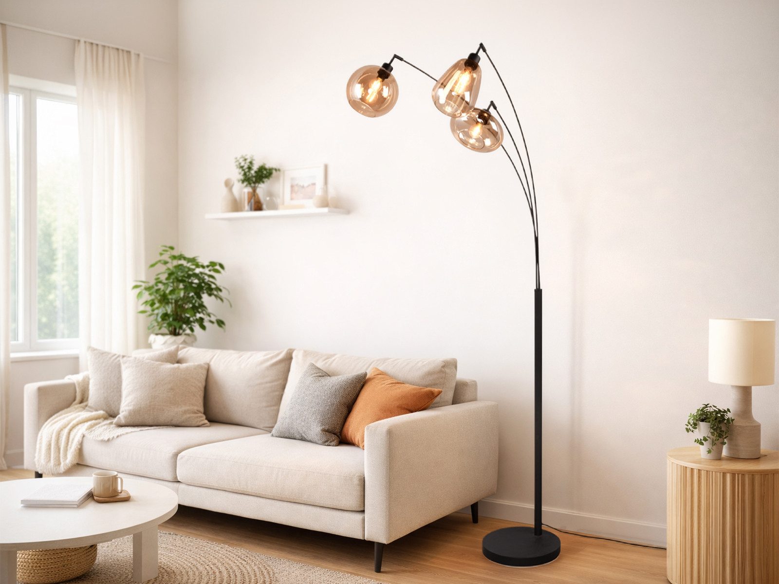 TRIO Leuchten LED Stehlampe, Dimmfunktion, LED wechselbar, warmweiß, ausgefallene moderne groß-e mit 3x Glas Lampenschirm für Ecke H: 200cm