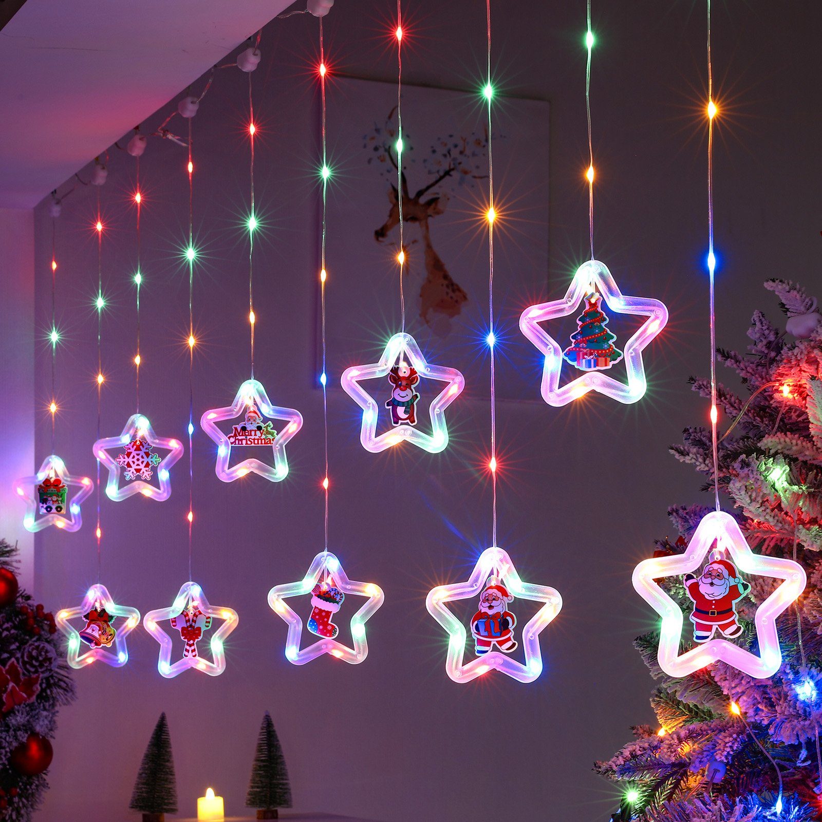 LED-Lichtervorhang Weihnachts-Fensterbeleuchtung 8 Modi LED-Lichterketten USB/Batterie