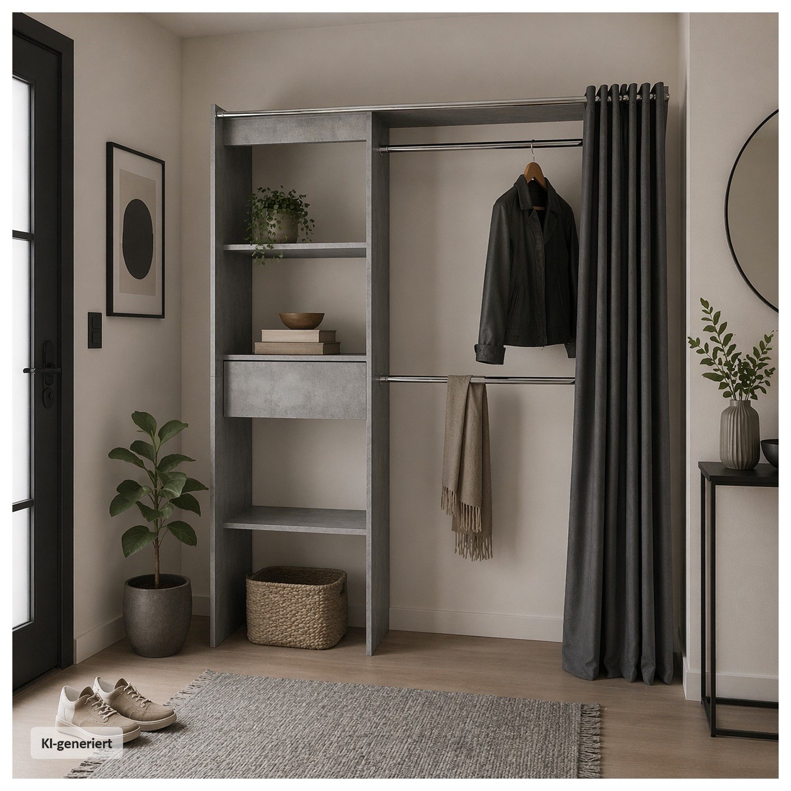 HTI-Living Garderobenständer Offene Garderobe mit Vorhang Betonoptik, (Stück, 1 St., 1 Garderobe)