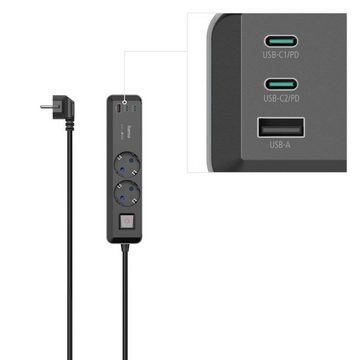 Hama Steckdosenleiste, 2-fach, USB-C/A 65W, PD, Steckdosenleiste