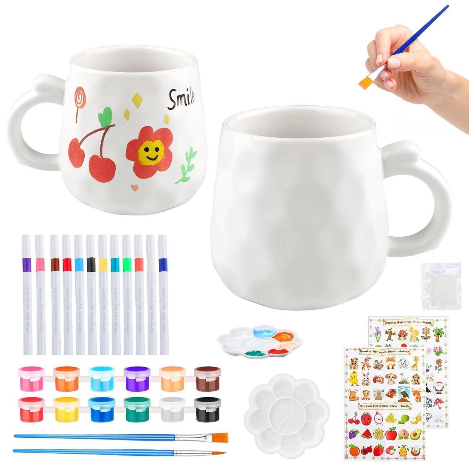 LuxusKollektion Tasse Tasse zum Bemalen Set Keramik mit Zubehör, Keramik