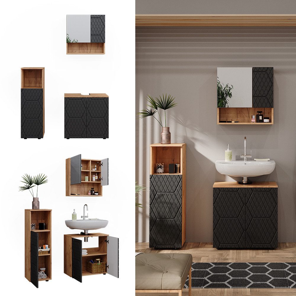 Vicco Badmöbel-Set Irma, Goldkraft Eiche/Anthrazit, 3 günstig online kaufen