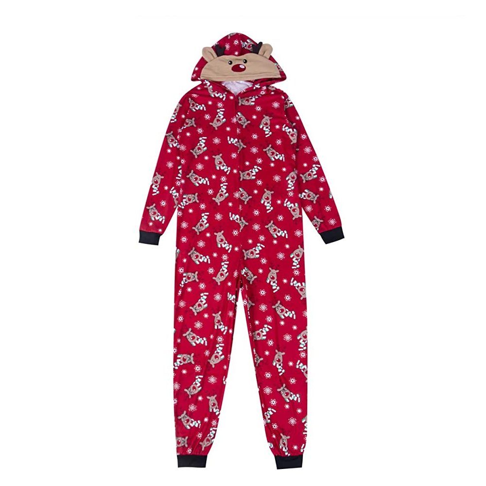Juoungle Schlafanzug Weihnachts-Einteiler, Kapuzenpullover, Reißverschluss, Nachtwäsche Rot | Pyjamas