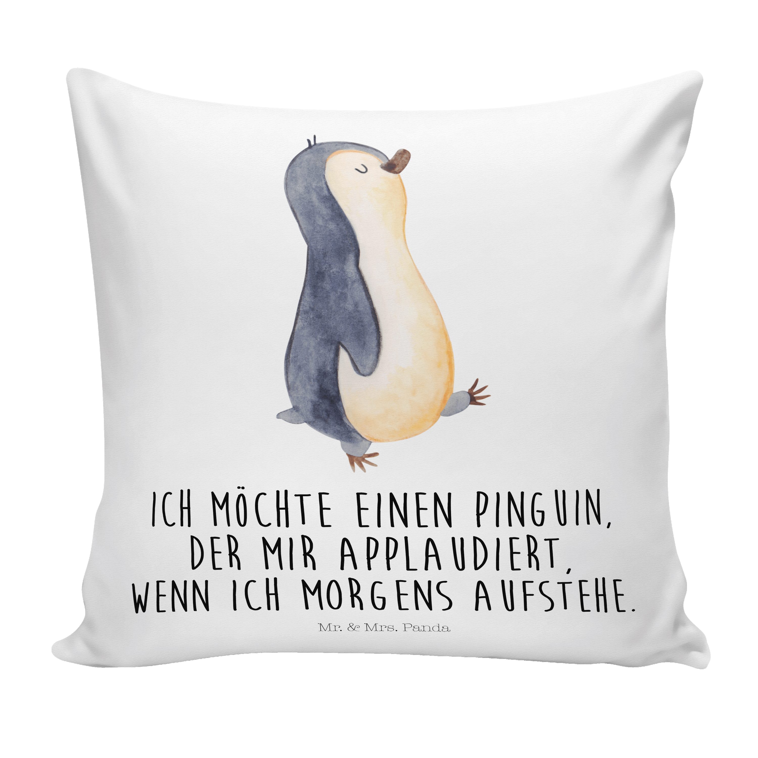 Mr. & Mrs. Panda Dekokissen Pinguin marschierend - Weiß - Geschenk, Dekokissen, Kissenhülle, Brud
