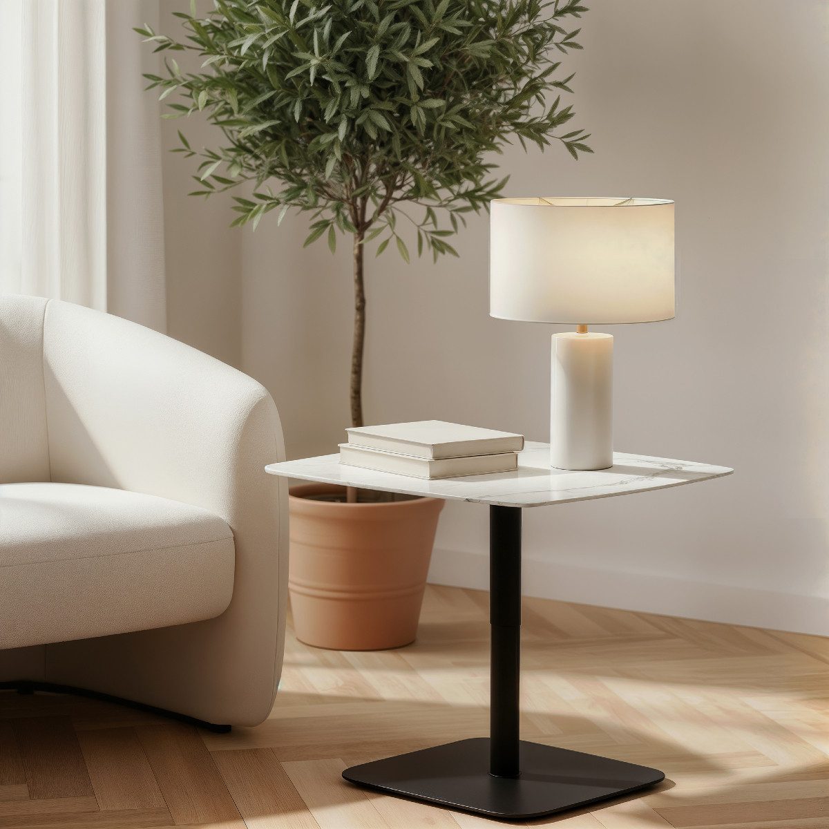 CASA DOMA Couchtisch Lagos, Beistelltisch, höhenverstellbar, Tischplatte Keramik, 90x90 cm, zwei Farben, Marmorierung schwarz oder weiß