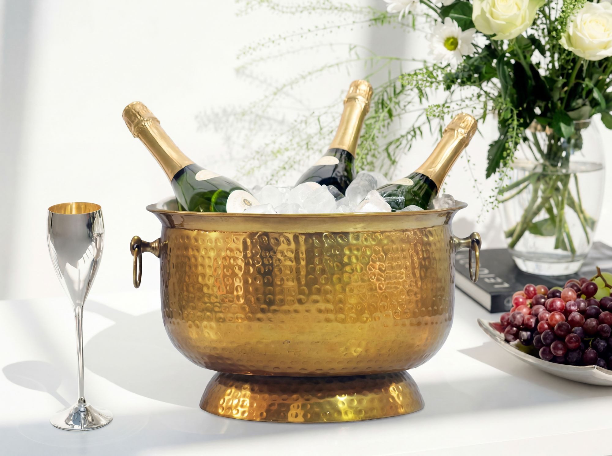 Wohnling Sektkühler WL7.684 Sektkühler Champagnerkühler Gold 37cm Flaschenkühler Groß, Zwei stabile Seitengriffe für den Transport