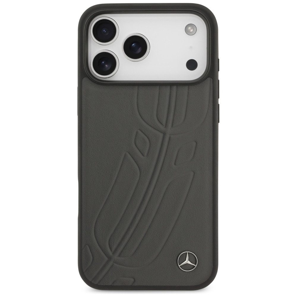 Mercedes Benz Handyhülle MagSafe iPhone 17 Pro Max Echtleder anthrazit Logo Stern Metall 6,9 Zoll, Kantenschutz
