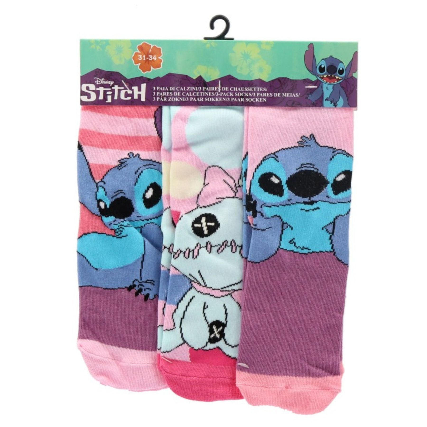 Lilo & Stitch Socken 3er-Pack Kindersocken atmungsaktiv & elastisch (3-Paar)