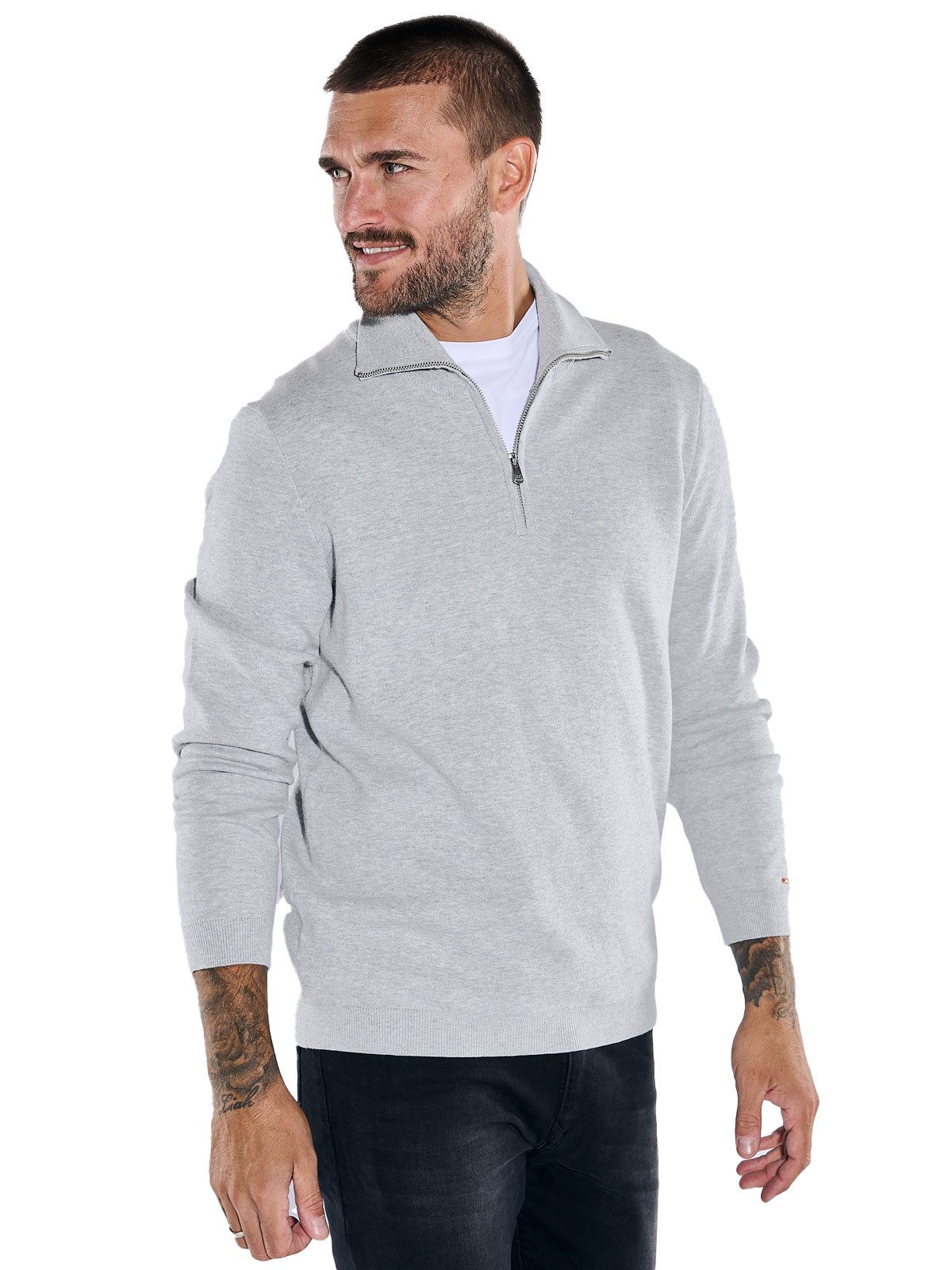 emilio adani Stehkragenpullover Herren Pullover mit Troyerkragen, Silbergrau