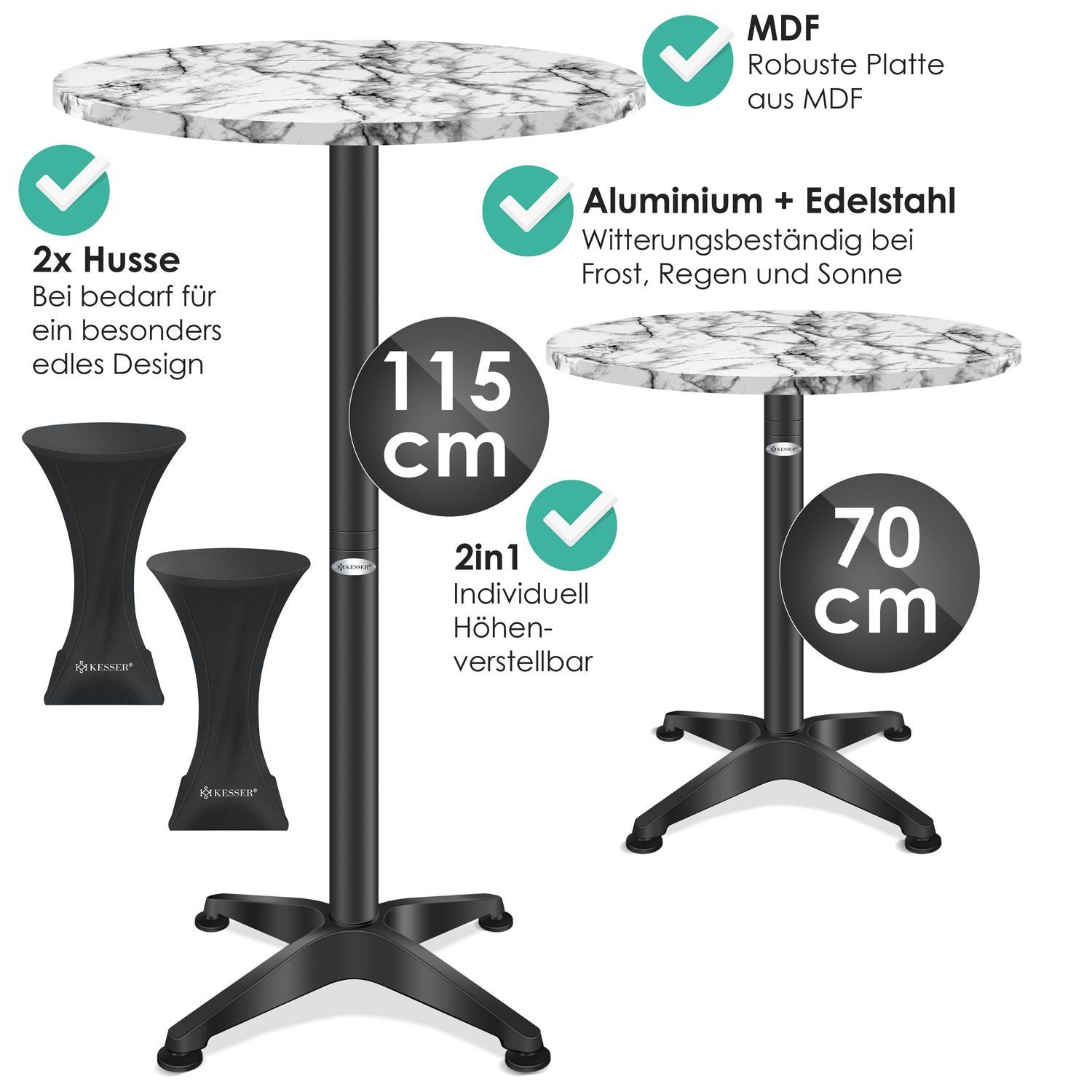KESSER Bistrotisch, 2in1 Stehtisch Bistrotisch Aluminium Edelstahlplatte
