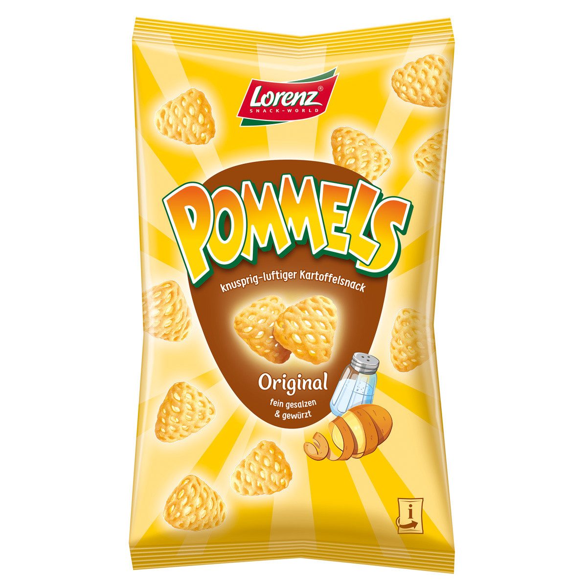 LORENZ Knabberei, Lorenz Pommels Original Kartoffel Snack fein gesalzen und gewürzt 75g