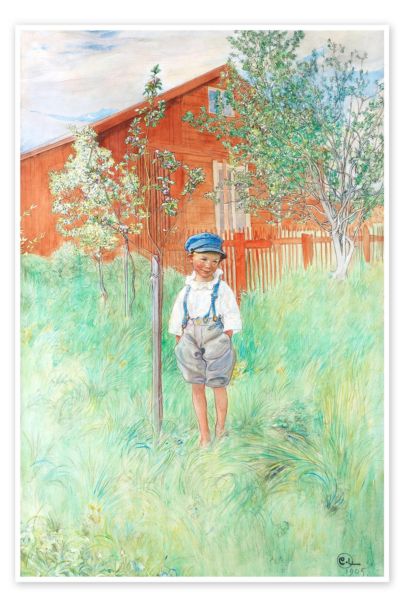 Posterlounge Wandbild Esbjörn vor seinem eigenen Apfelbaum, Carl Larsson, erhältlich als Poster, Leinwandbild, Wandsticker oder Acrylglasbild