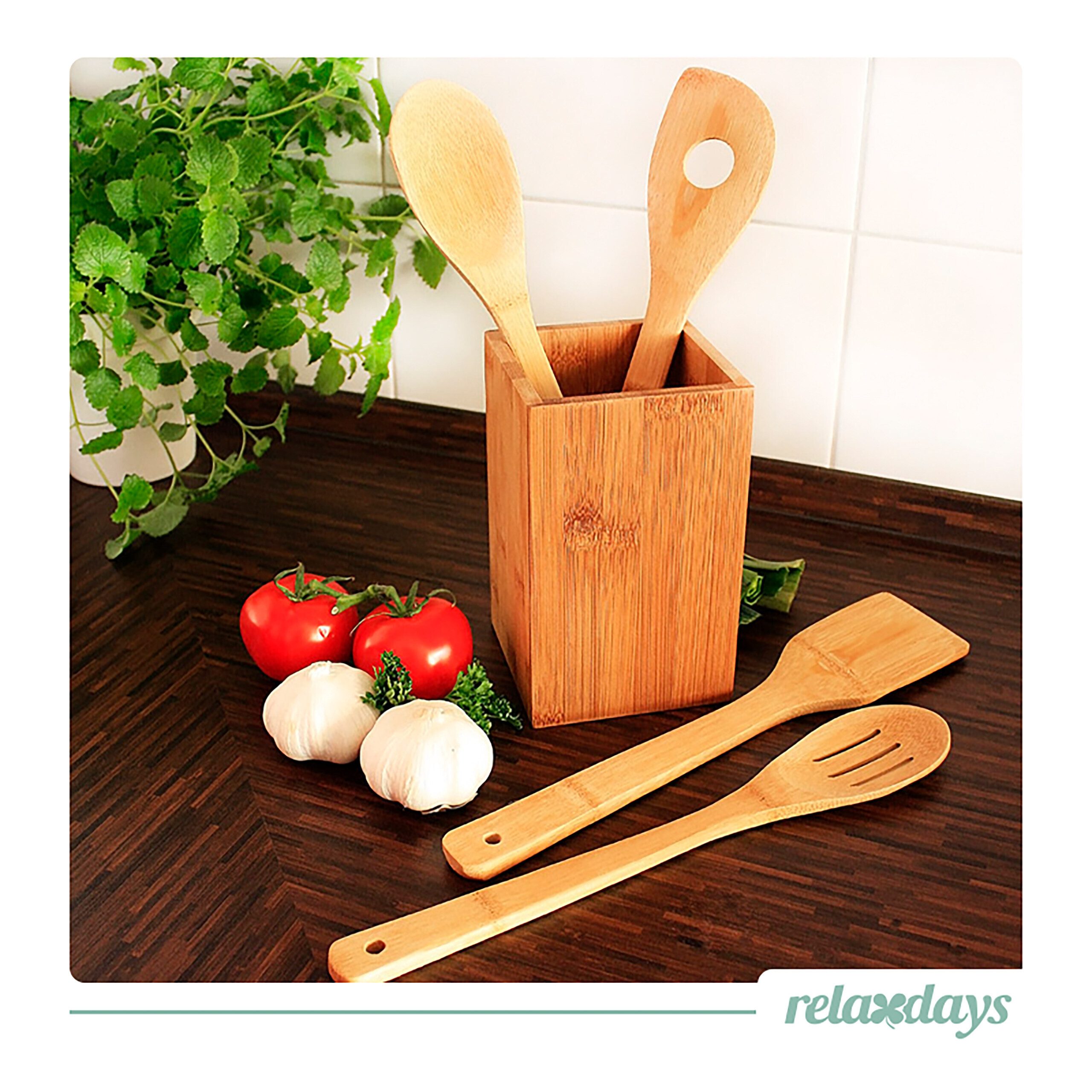 relaxdays Kochbesteck-Set Kochlöffelset Bambus im Halter 5-tlg. (5-tlg) – Bild 5 von 5