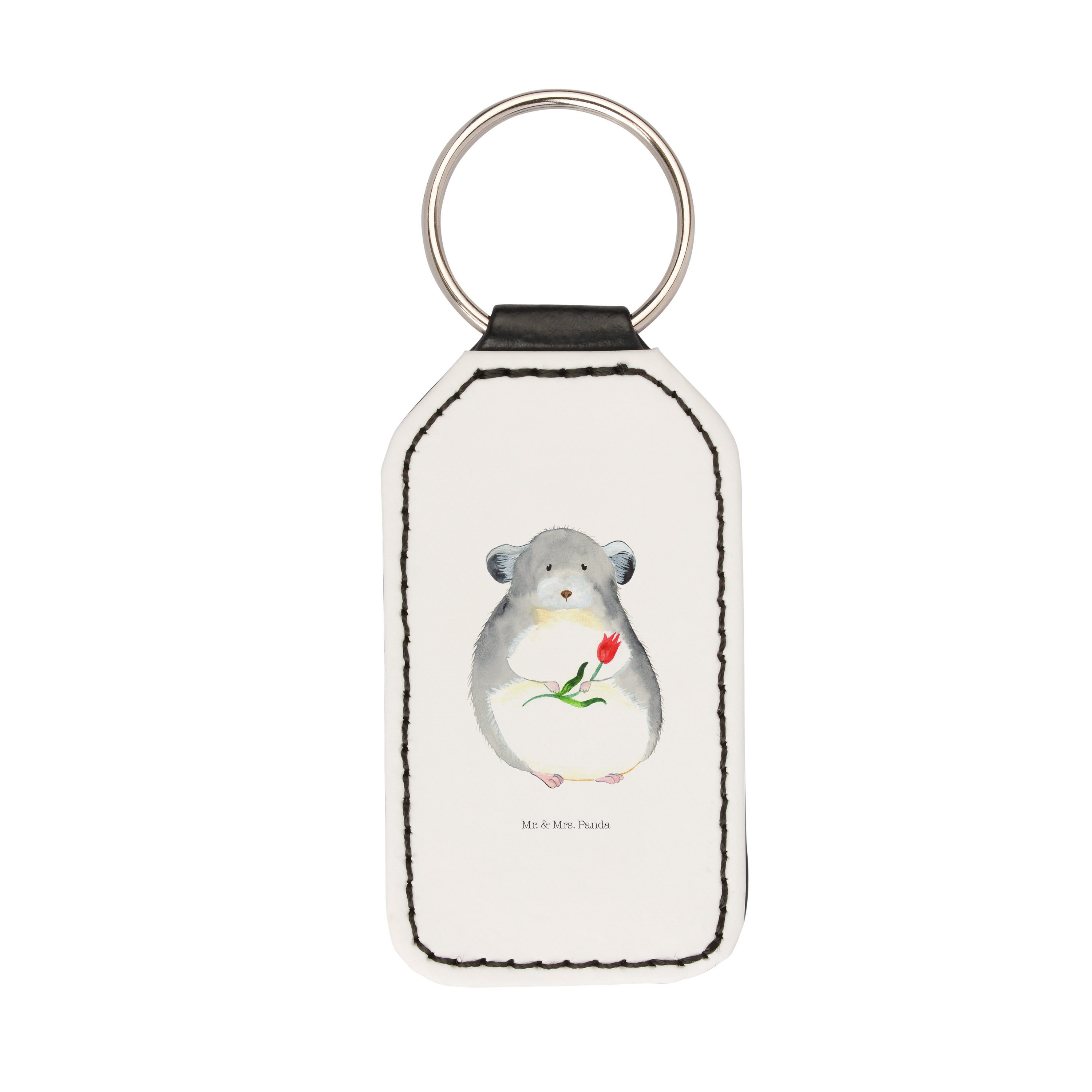Mr. & Mrs. Panda Schlüsselanhänger Chinchilla mit Blume - Weiß - Geschenk, Chaos, Taschenanhänger, Schut (1-tlg)