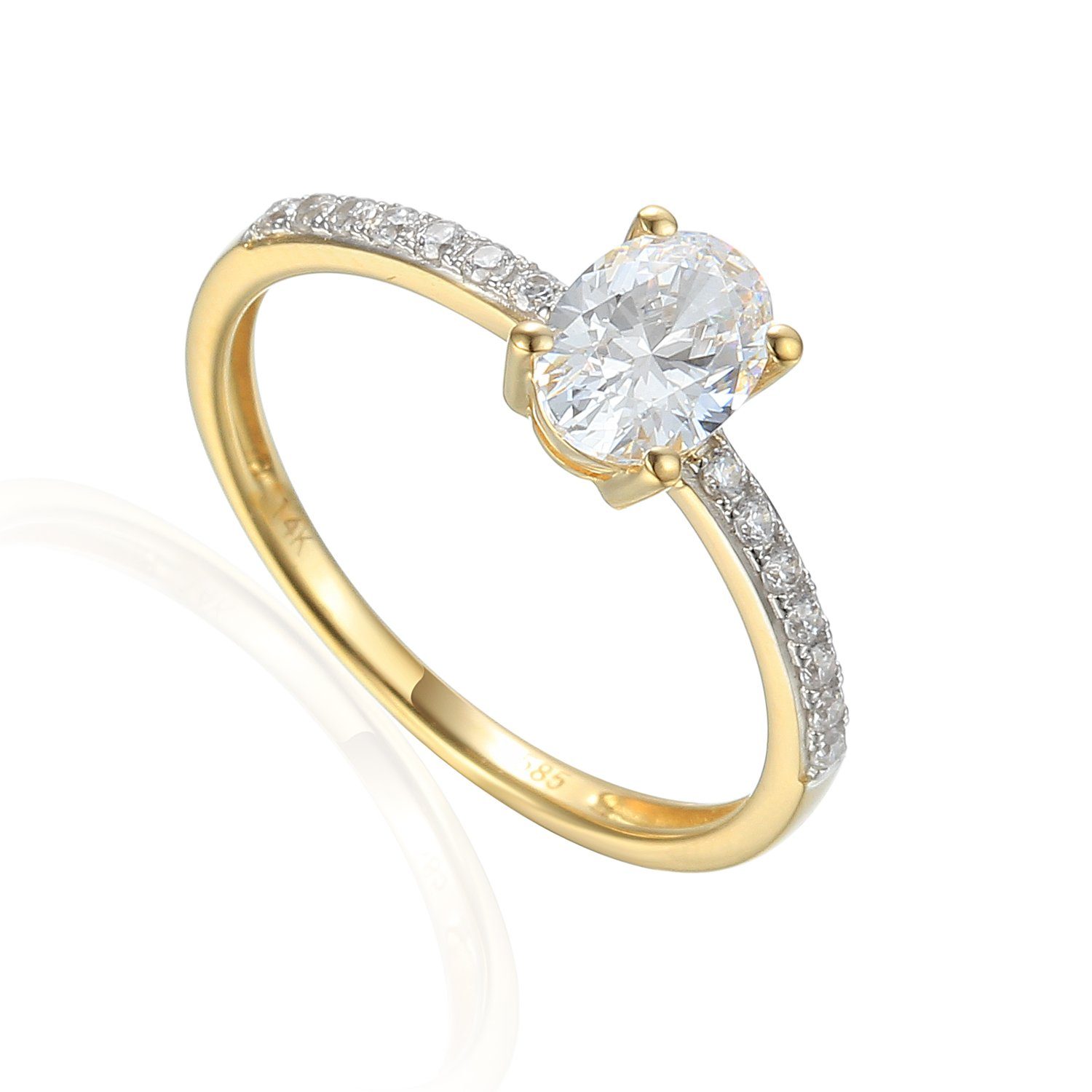 Stella-Jewellery Solitärring 585er Gelbgold Damenring Solitair mit Zirkonia Gr. 54 (Ring mit Zirkonia, Zirkonia - inkl. Etui), Ovalschliff | Solitär-Ringe