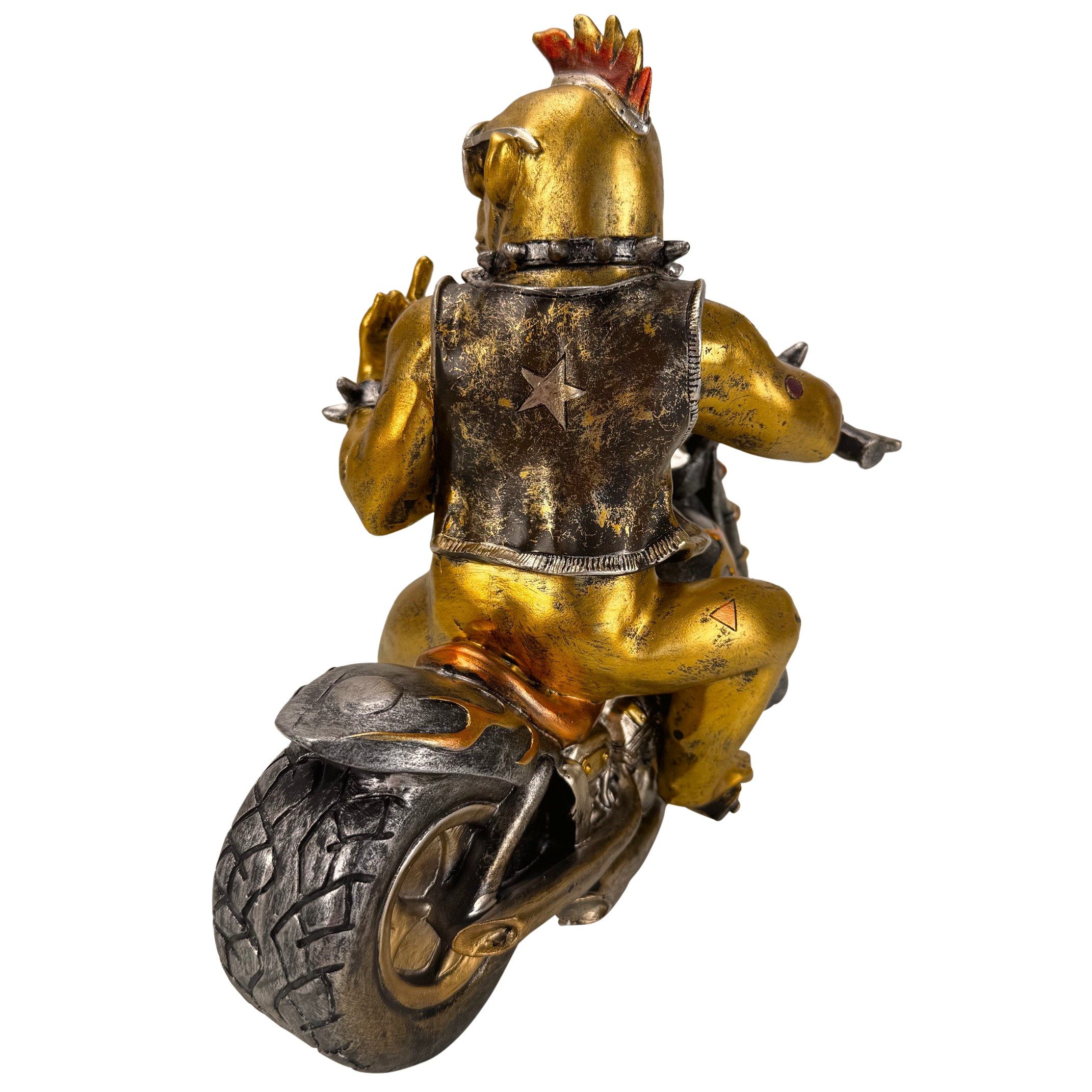 Online-Fuchs Dekofigur rockiger Affe auf dem Motorrad - Deko für Garten & Wohnzimmer (cooles Design in Gold, Silber und Kupfer, Geschenkidee für Motorrad-Fans), aus langlebigem Kunstharz gefertigt, wetterfest - 33 cm groß