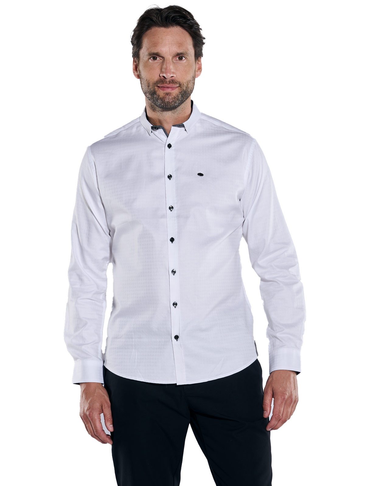 Engbers Langarmhemd engbers Herren Langarm-Hemd strukturiert, Reinweiss günstig online kaufen
