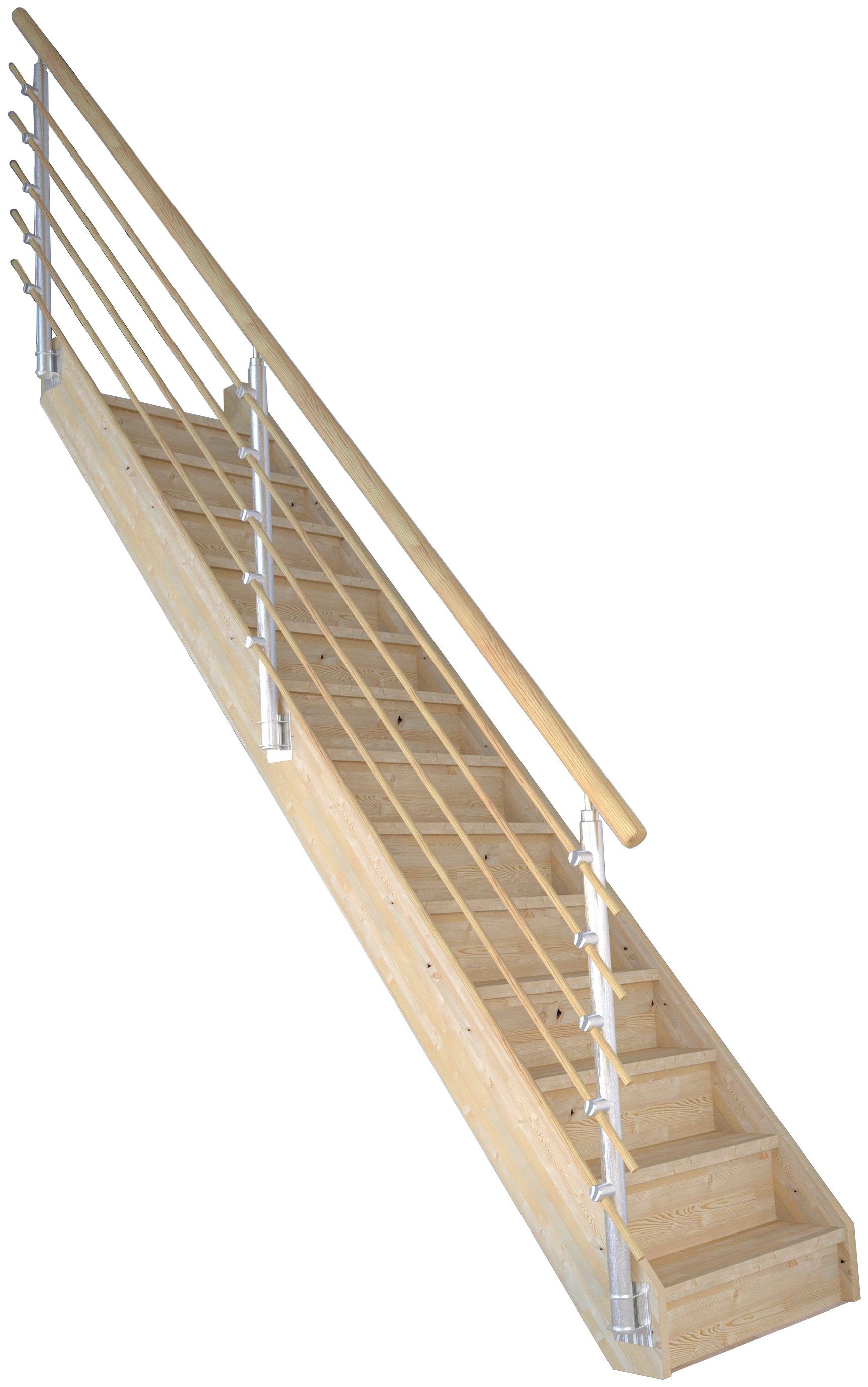 Stufen Holzrundstäb, für Geschosshöhen 300 bis Korfu, geschlossen, cm, Raumspartreppe Massivholz Design-Geländer Starwood Durchgehende Wangenteile