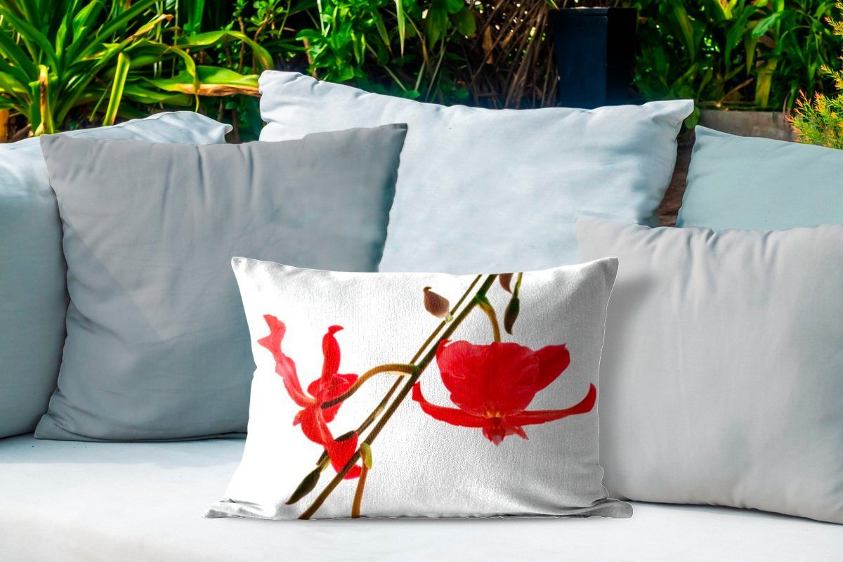 MuchoWow Dekokissen Zwei rote Orchideen vor einem Hintergrund, Dekokissenbezug, Polyester, Kissenhülle weißen Outdoor-Dekorationskissen