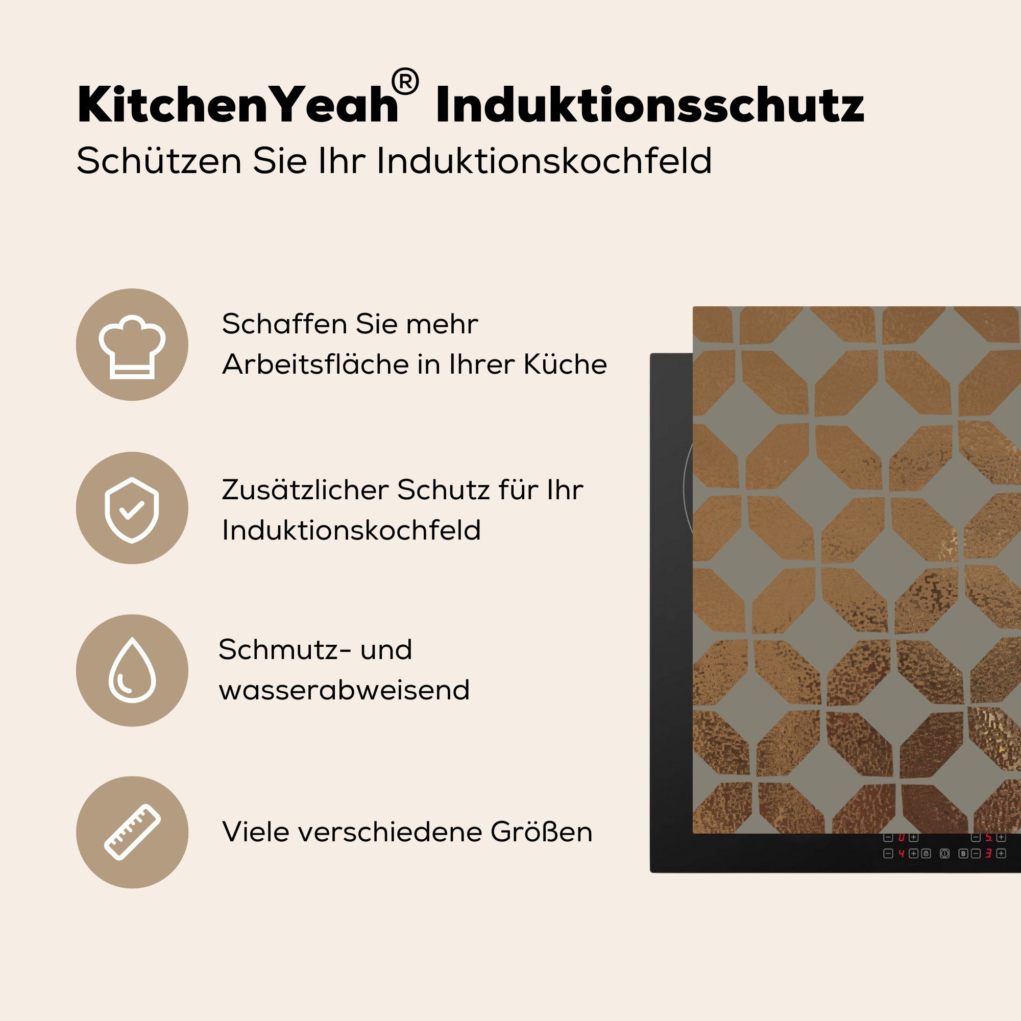 MuchoWow Herdblende-/Abdeckplatte Muster - Gold für Vinyl, Luxus tlg), cm, Grau, 78x78 (1 - Arbeitsplatte Ceranfeldabdeckung, - küche