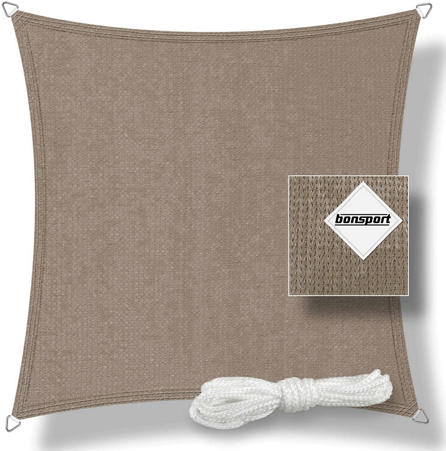 bonsport Sonnensegel Sonnensegel Quadrat, HDPE, (Quadrat 2x2m Taupe), HDPE