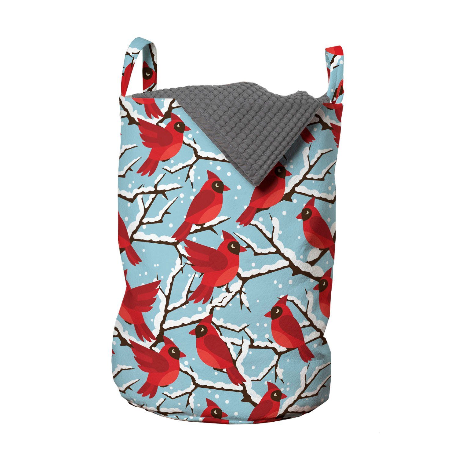 Abakuhaus Wäschesäckchen Wäschekorb mit Griffen Kordelzugverschluss für Waschsalons, Northwoods Kardinal Vögel Bäume